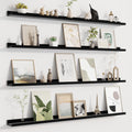 Fun Memories Picture Ledge Shelf for Wall, Floating Shelves Set of 4, 48 Inch Long Nursery Book Shelves for Toys Storage, Kids Bookshelf Wall Mounted for Books Photo Frames, Black