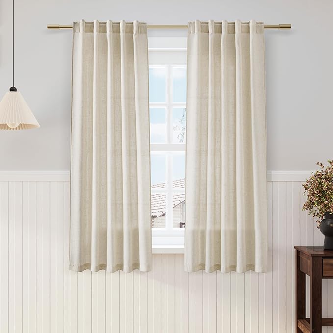 Nanspring Beige Linen Curtains 63 inches Long by Nanspring