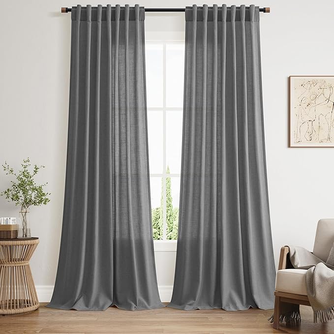 Nanspring Blazer Grey Curtain Linen Blend Light Filtering Back Tab Curtains 108 by Nanspring