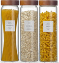 3 Pack Glass Pasta Storage Containers with Screw Wood Lid 70oz + 132 Labels