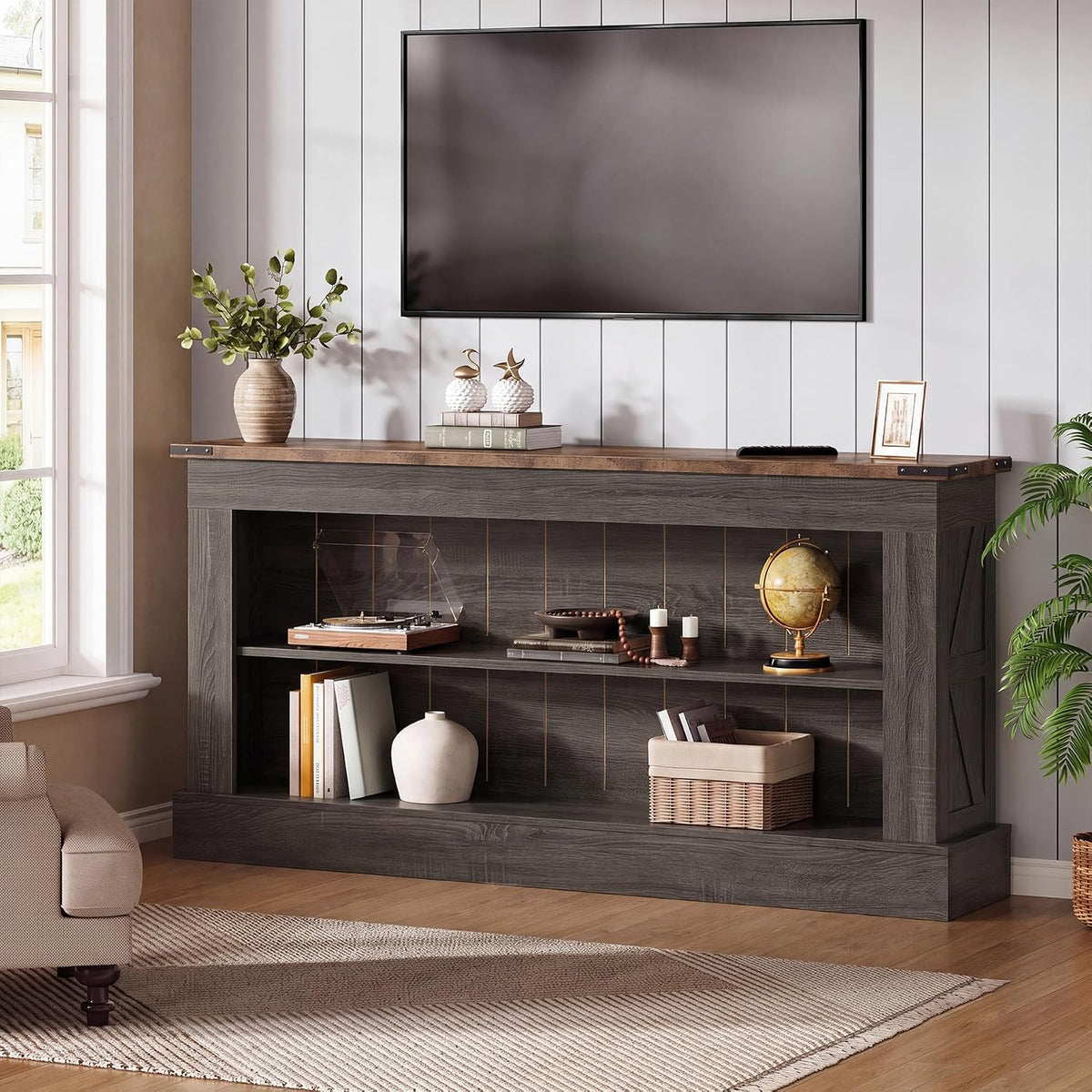 Tribesigns 63" Console Table, 3-Tier Entryway Table with Storage Shelves