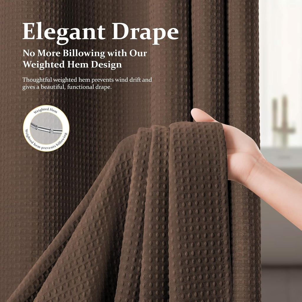 Dynamene Waffle Shower Curtain 256 GSM Heavy Duty Fabric 72"x72" Brown