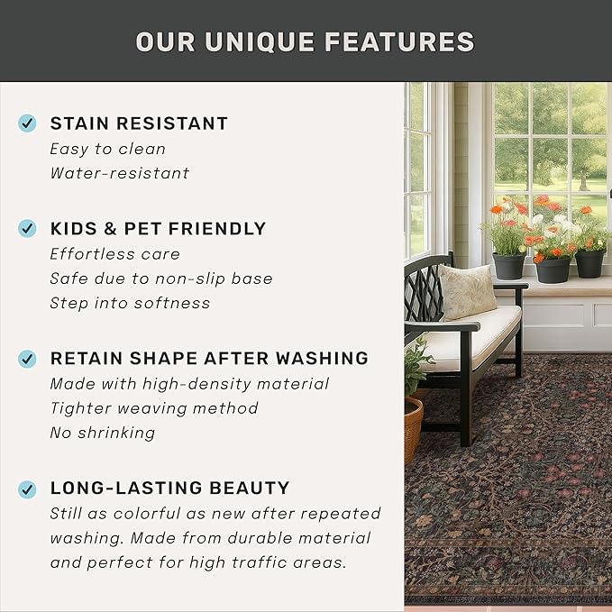 Dark Brown Washable Area Rug for Living Room - Image 7