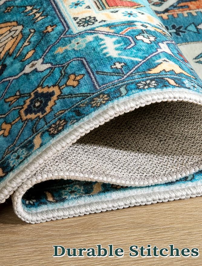 SERISSA Boho Washable Runner Rug, 2x5 Rug Runner Non-Slip Vintage Blue Hallway - Image 8