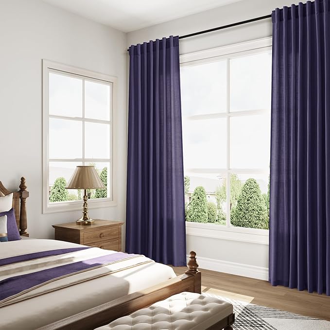 Nanspring Purple Linen Curtains 84 Inches Long, Back Tab Light Filtering Semi - Image 8