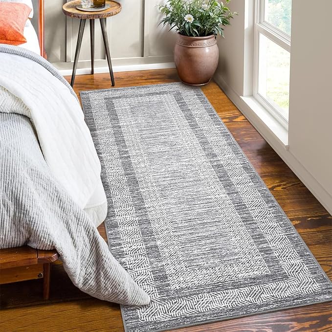 GarveeHome 2x6 Modern Bordered Runner Rug Soft Non Slip Washable Floor Carpet by GarveeHome