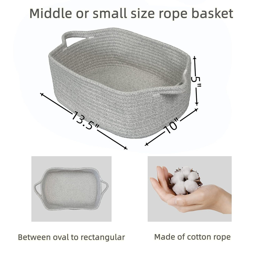 XUANGUO Medium Woven Cotton Rope Storage Basket with Handles, Light Grey