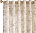 Lazzzy Taupe Floral Linen Curtains 84 Inch Farmhouse Curtain Back Tab Drapes by Lazzzy