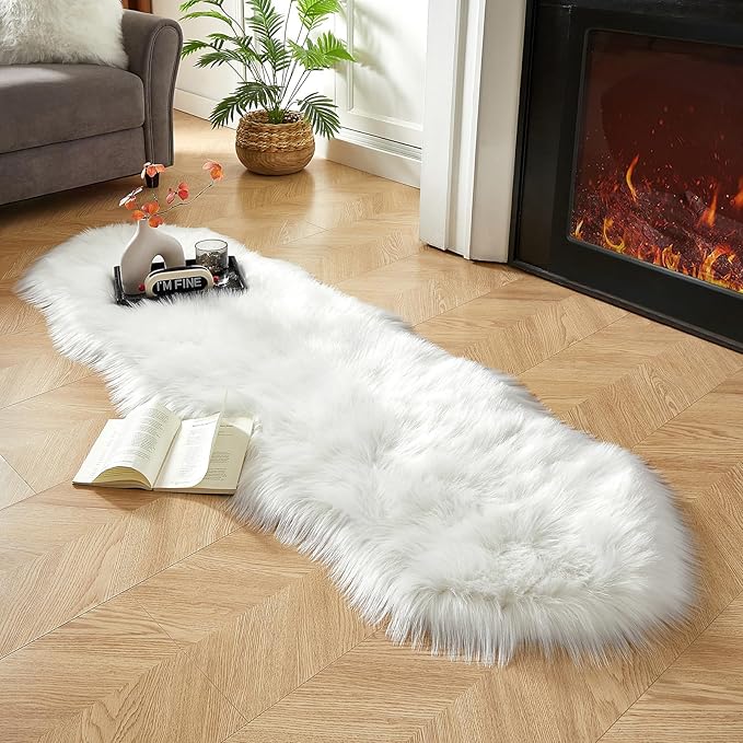 AMTOVO Faux Sheepskin Rug, 2 x 6 ft Faux Fur Rug - Image 3