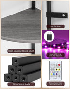 Corner Shelf with LED Light, 5 Tier Smart Color Changing Floor Lamp with Remote, 62" Display Shelf Bookshelf Narrow Storage Rack Standing Lamp for Living Room Bedroom Home Office Decor, Grey