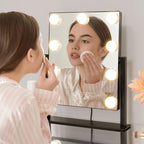Kotdning Vanity Mirror with Lights,Lighted Vanity Mirror with 9 Dimmable Bulbs for Dressing Room & Bedroom,3 Color Lighting,Modes Detachable 10x Magnification 360°Ratation (Black) 12" L x 14.4" W