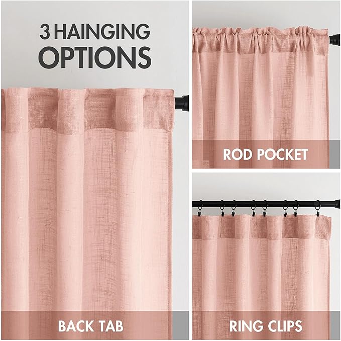 MIULEE Blush Pink Linen Curtains 84 Inch Length 2 Panels - Image 3