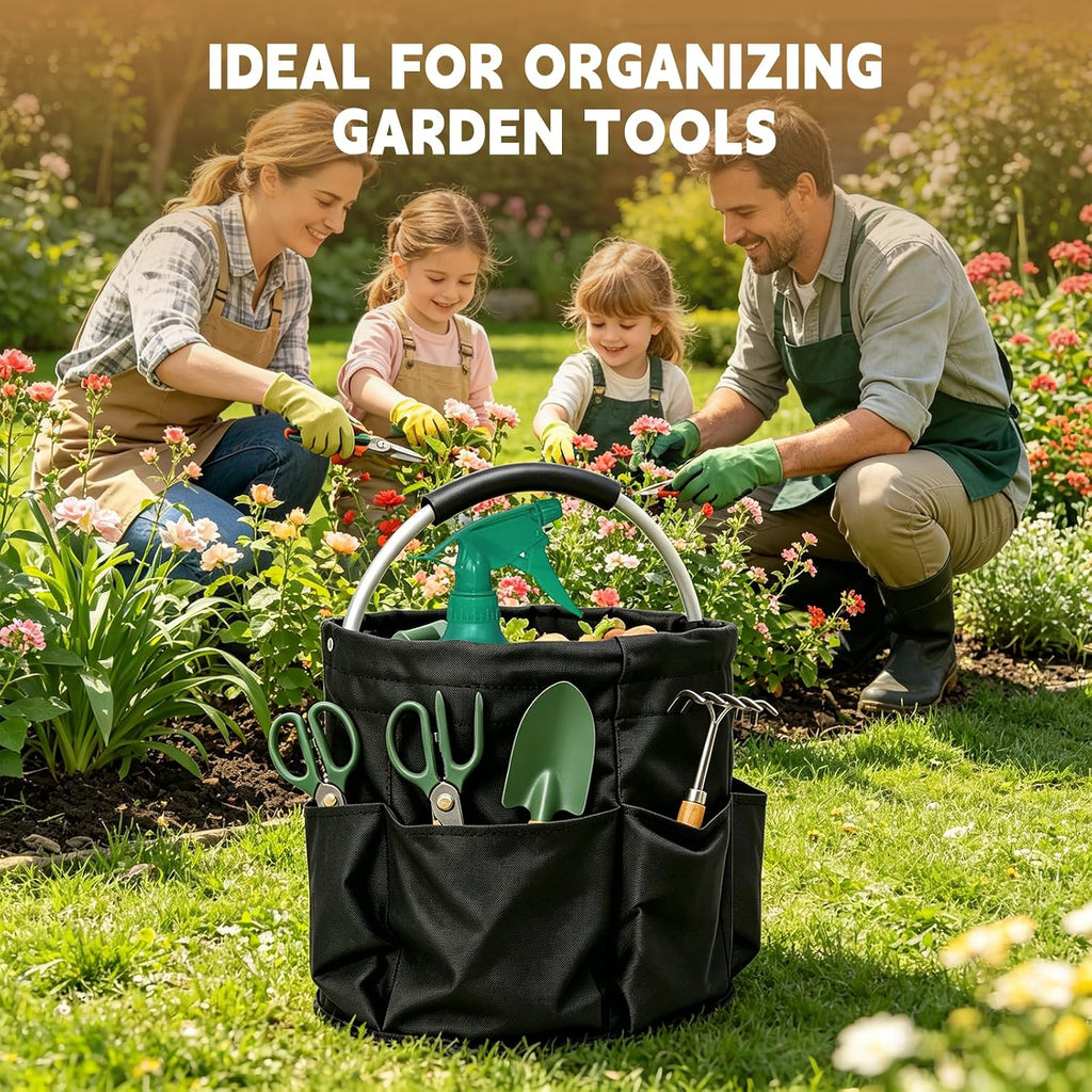 17L Cleaning Caddy with Handle, Foldable Cleaning Supplies Organizer, Portable Storage Bucket Bag for Home & Garden (Black)
