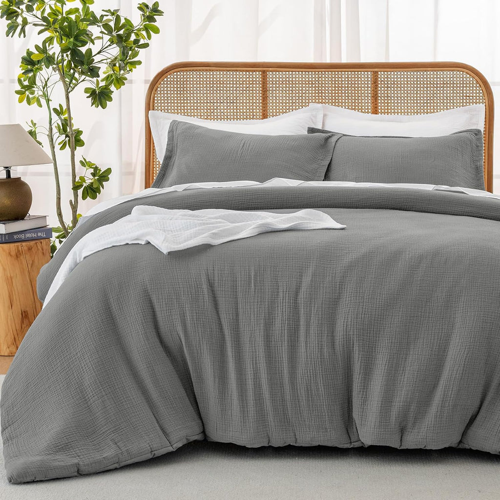 David's Home Cotton Softer Muslin Comforter Set, Twin Size, Grey