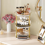 3-Tier Lazy Susan, Rotating Spice Rack, Spinning Organizer, Industrial Turntable Spice Rack for Cabinet, Kitchen Countertop, Pantry, White and Gold SR23DW