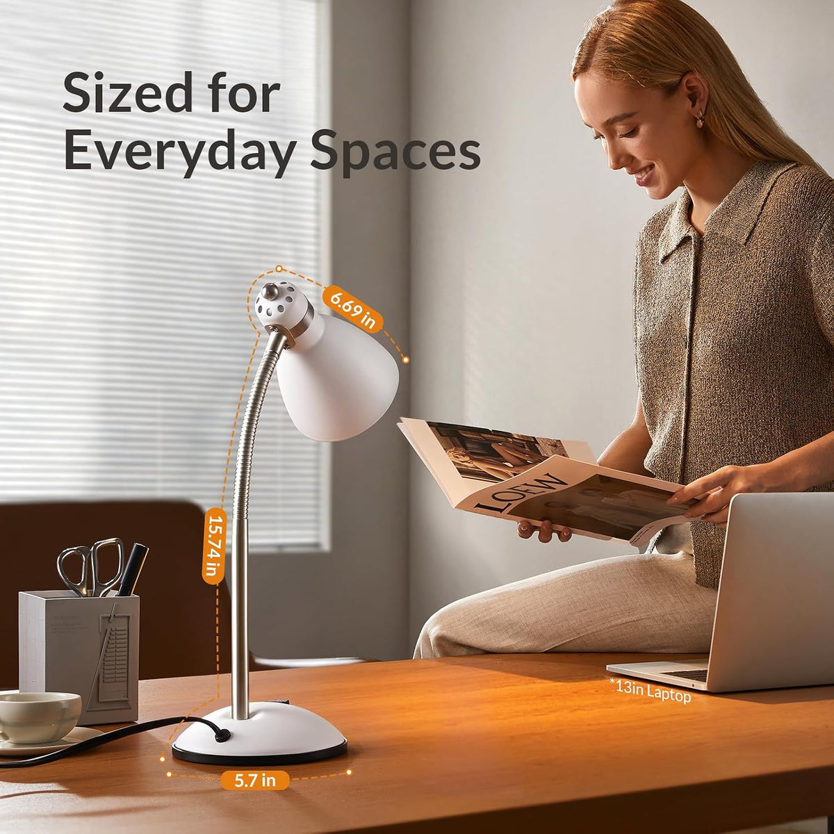 LEPOWER Metal Desk Lamp, Adjustable GooseNeck Reading Light for Bedroom