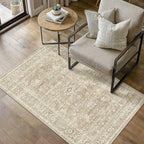 4x6 Washable Area Rug for Living Room Bedroom Vintage Beige Soft Low Pile by WondRg