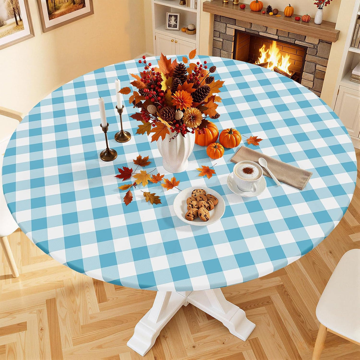 Smiry 57"-68" Picnic Table Cloth, Flannel Backed Vinyl Fitted Tablecloths