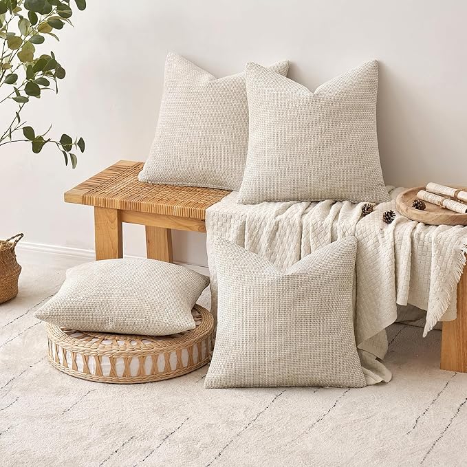 MIULEE Pack of 4 Couch Throw Pillow Covers 18x18 Inch Cream Soft Decorative - Image 4