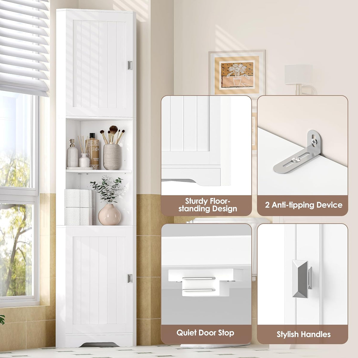 Tall Corner Storage Cabinet, 6-Tier Bathroom Storage Cabinet