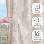 jinchan Linen Floral Curtains for Living Room 63 Inch Length Gray Flower - Image 4