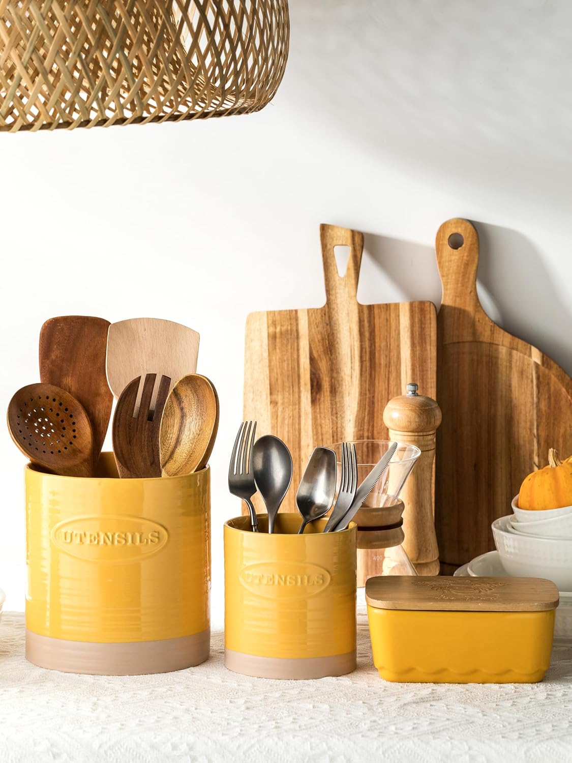 YHOSSEUN Kitchen Utensil Holder Set of 2,Utensil Holder for Kitchen Counter