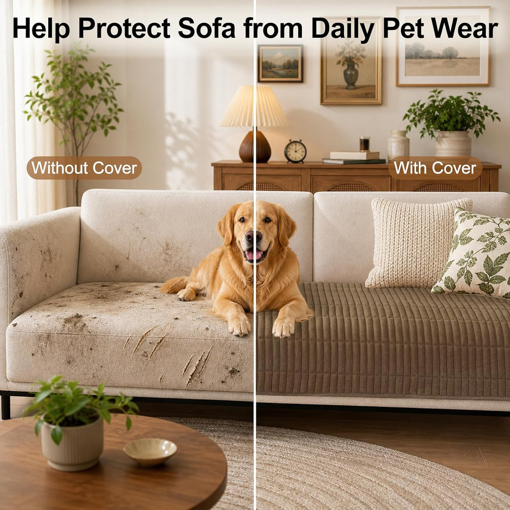 Smiry Couch Covers for Dogs, Non Slip Plush Washable Sofa Cover for Pets