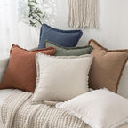 MIULEE Decorative Throw Pillow Covers Neutral Linen Fringe Throw Pillows Set of - Image 6
