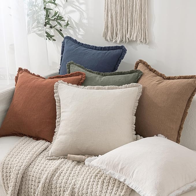 MIULEE Decorative Throw Pillow Covers Neutral Linen Fringe Throw Pillows Set of - Image 6