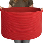 Extra Large Red Basket for Organizing, 22" X 22" X 14" Woven Cotton Rope Bins for Blankets, Baby Nursery Wicker Laundry Basket, Kids Dog Toy Storage Box, Big Red Living Room Decor Organizer