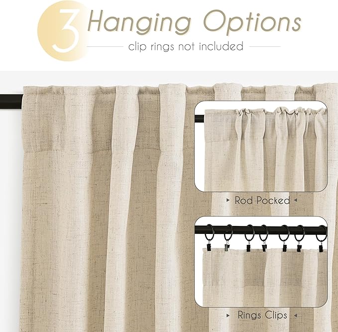 Faux Linen Beige Curtains 108 inches Long - Image 6