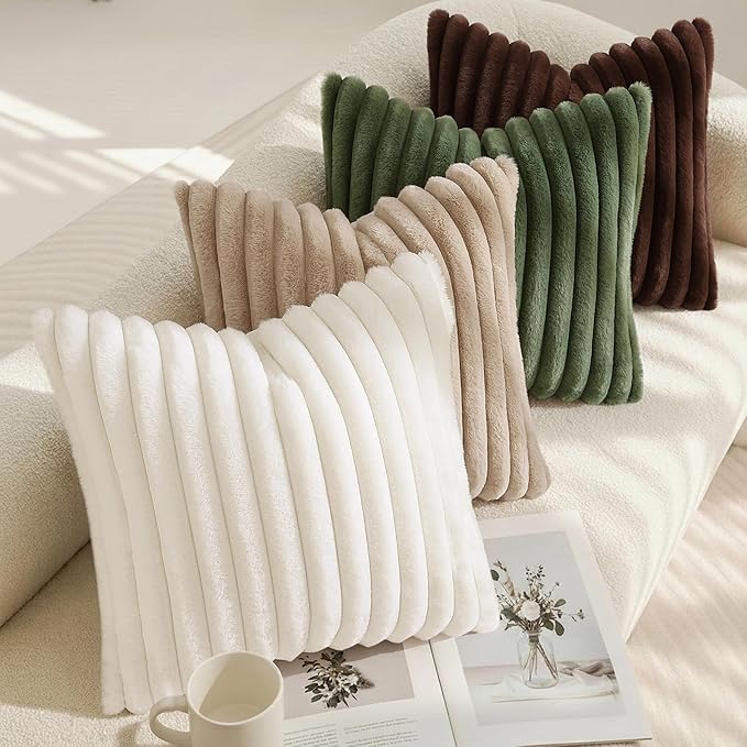 decorUhome Cozy Faux Fur Throw Pillow Covers 16x16 Set of 2 Decorative Soft - Image 3