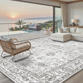Grey White Area Rugs 10x14 Living Room, Non Slip Machine Washable Floral Rugs by WelcometoBabovid