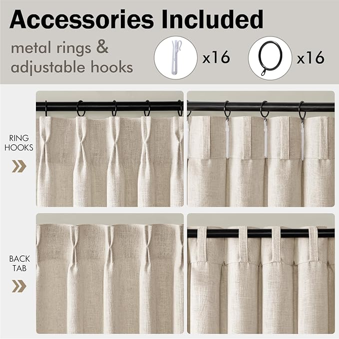 MIULEE Pinch Pleated Thick Linen Curtains 96 Inches Long 2 Panels - Image 8