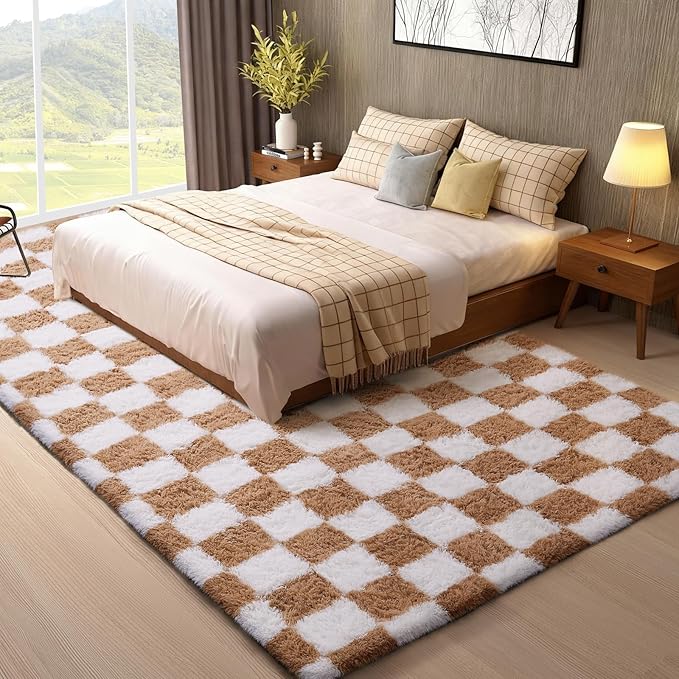 Ophanie Checkered Beige & White Rug - Image 3