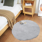 Ghouse Faux Rabbit Fur Round Rug 3ft Grey Round Rugs by Ghouse
