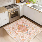 Area Rugs Square 4ft Washable Non-Slip, Floral Vintage Distress Print Pattern by RELEANY