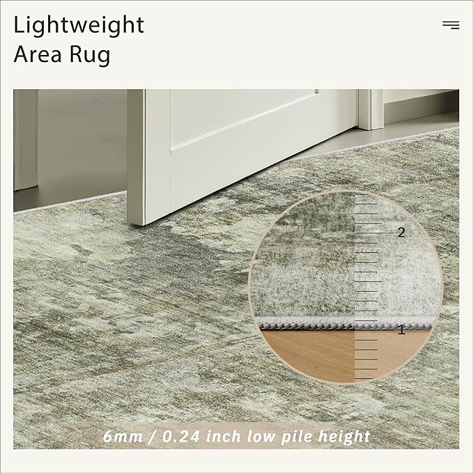 Soalmost Abstract Rug 5x7 Machine Washable Area Indoor Green Black Low Pile - Image 7