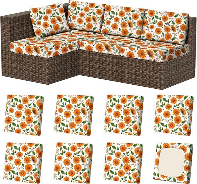 8Pcs Stretch Patio Cushion Covers, Outdoor Couch & Sofa Replacement Slipcovers by VORSHAPE