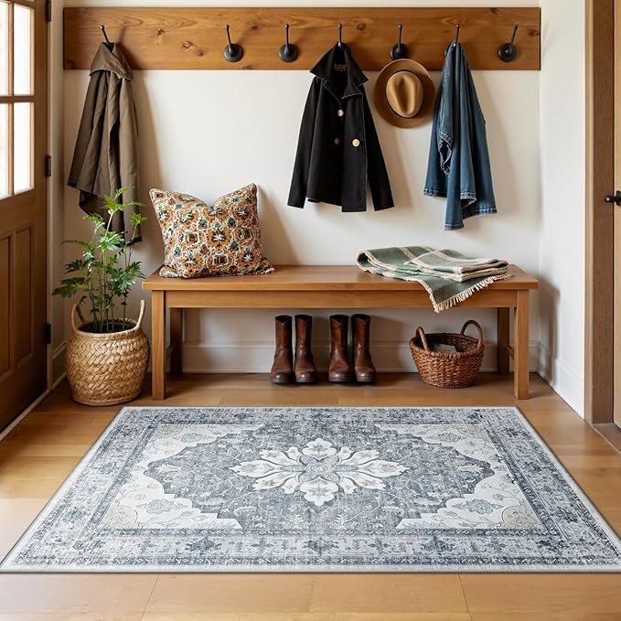 RELEANY Area Rugs 3'x5' Washable Non-Slip, Floral Vintage Distress Print - Image 2