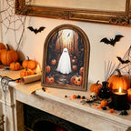 DAZONGE Halloween Wood Framed Arch Sign, Haunted Halloween Ghost Decor