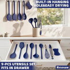 Kitchen Utensils Set,9 PCS Silicone Cooking Utensils Set Spatula Set,Tongs,Spoon,Whisk,Brush,Dishwasher Safe Kitchen Gadgets for Non-Stick Cookware,Home Essential，Kitchen Appliances(Navy Blue)
