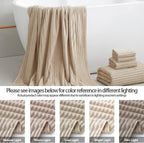 6 Piece Bath Towel Set, 30"x60" Microfiber Towels, Beige