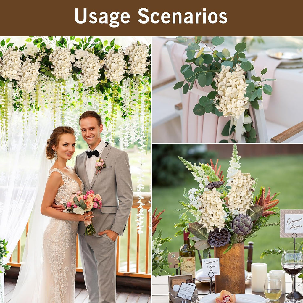 Ttranewsoo Hydrangea Artificial Flowers,Fall Hydrangeas Artificial Flowers, Fake Fall Dried Hydrangea Decoration,Faux Silk Flower with Stems Winter Decor Without Vase（Cream White 8PCS