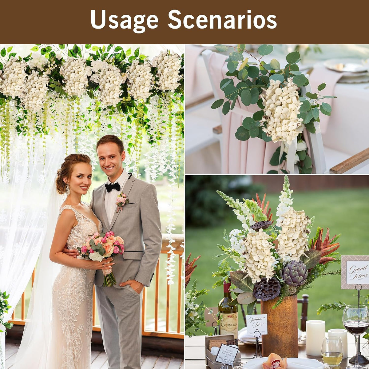 Ttranewsoo Hydrangea Artificial Flowers,Fall Hydrangeas Artificial Flowers, Fake Fall Dried Hydrangea Decoration,Faux Silk Flower with Stems Winter Decor Without Vase（Cream White 8PCS