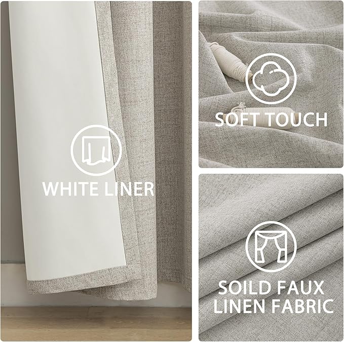 Yakamok Oatmeal Linen Curtains 100% Blackout 72 Inches Long, Room Darkening - Image 6