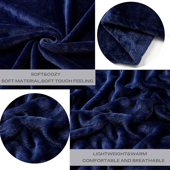 Fleece Plush Throw Blanket Navy Blue, Super Soft Fuzzy Cozy Flannel Blanket - Image 4