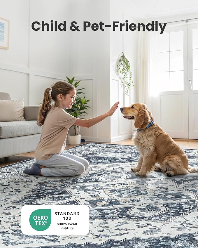 AMADA HOMEFURNISHING 9x12 Area Rug, Washable Low-Profile Large Area Rug - Image 4