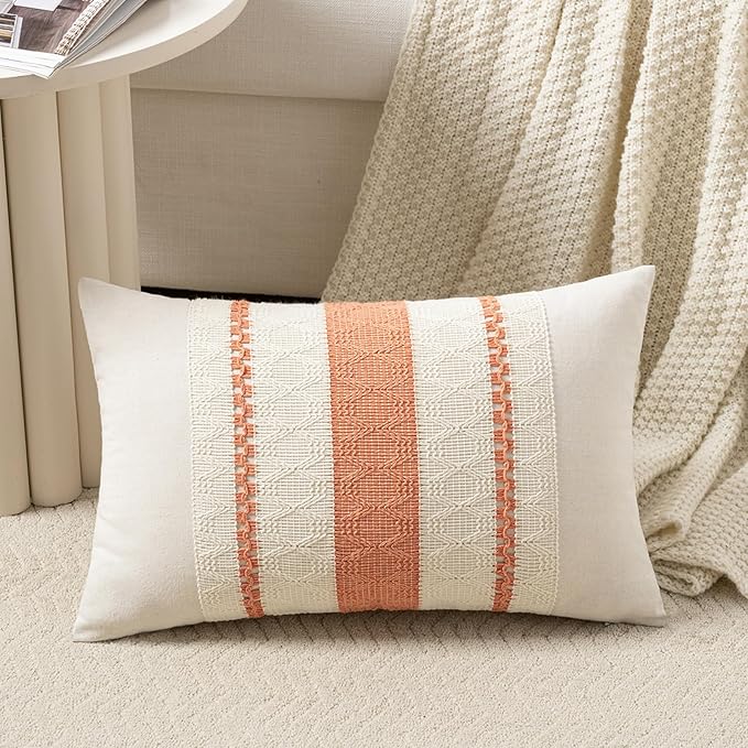 Fancy Homi Set of 1 Boho Coral Lumbar Decorative Throw Pillow Cover 12x20 Inch by Fancy+Homi