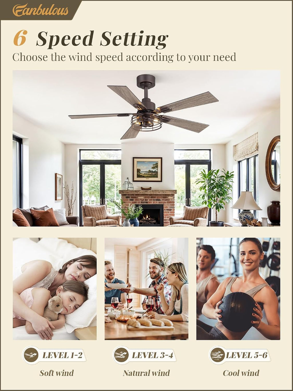 Fanbulous 42 Inch Farmhouse Rustic Ceiling Fan with Light & Remote